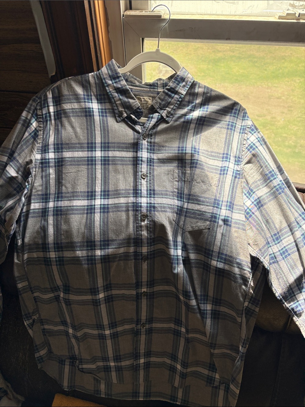 J. Crew Gray and Blue Plaid Button-Down Shirt